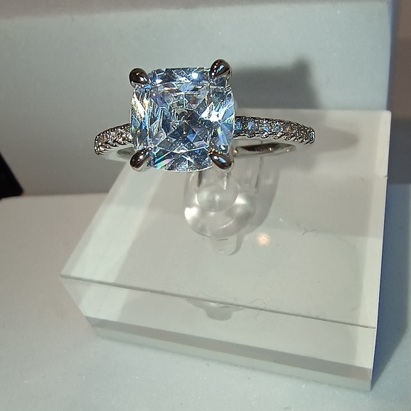 Womens Silver-Plated Brass Ring With Cubic Zirconia For Engagement & Anniversary - Picture 8 of 14